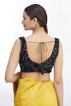 Shop_Samyukta Singhania_Black Velvet Embroidered Sequin Sweetheart Neck Blouse _at_Aza_Fashions