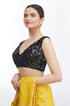 Samyukta Singhania_Black Velvet Embroidered Sequin Sweetheart Neck Blouse _Online_at_Aza_Fashions