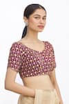 Buy_Khwaab by Sanjana Lakhani_Maroon Jacquard Embroidered Floral V Neck Blouse _at_Aza_Fashions