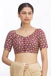 Khwaab by Sanjana Lakhani_Maroon Jacquard Embroidered Floral V Neck Blouse _Online_at_Aza_Fashions