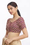 Buy_Khwaab by Sanjana Lakhani_Maroon Jacquard Embroidered Floral V Neck Blouse _Online_at_Aza_Fashions