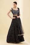 Buy_Khwaab by Sanjana Lakhani_Blue Net And Georgette Embroidery Thread Leaf Neck Lehenga Set _at_Aza_Fashions