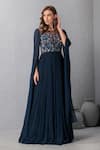 Buy_House Of Tushaom_Blue Crinkle Chiffon Resham And Sequin Round Gown _at_Aza_Fashions