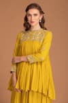 House Of Tushaom Yellow Georgette Embroidered Sequin Round Tunic And Palazzo Set Online at Aza Fashions House Of Tushaom_Yellow Georgette Embroidered Sequin Round Tunic And Palazzo Set _Online_at_Aza_Fashions