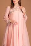 Shop_House Of Tushaom_Pink Georgette And Organza Embroidered Thread Round Anarkali Set _at_Aza_Fashions