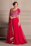 Buy_House Of Tushaom_Pink Raw Silk And Organza Sequin & Cutdana, Thread V Neck Lehenga Set _at_Aza_Fashions