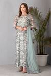Buy_House Of Tushaom_Blue Chanderi Silk And Satin Lycra Floral Print & Cutdana Round Kurta Set_at_Aza_Fashions