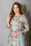 Shop_House Of Tushaom_Blue Chanderi Silk And Satin Lycra Floral Print & Cutdana Round Kurta Set_at_Aza_Fashions