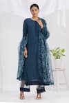 Buy_Neha Khullar_Blue Chanderi Dori Round Embroidered Kurta Pant Set _at_Aza_Fashions