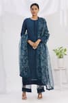 Neha Khullar_Blue Chanderi Dori Round Embroidered Kurta Pant Set _Online_at_Aza_Fashions