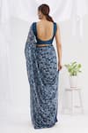 Shop_Neha Khullar_Blue Georgette Printed Floral Motifs V Neck Saree With Blouse _at_Aza_Fashions