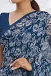 Neha Khullar_Blue Georgette Printed Floral Motifs V Neck Saree With Blouse _at_Aza_Fashions