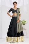 Neha Khullar_Black Raw Silk Embroidered Zari And Sequins V Neck Lehenga Set _Online_at_Aza_Fashions