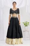 Buy_Neha Khullar_Black Raw Silk Embroidered Zari And Sequins V Neck Lehenga Set _Online_at_Aza_Fashions