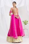 Neha Khullar_Pink Raw Silk Embroidered Mirror And Thread Work V Neck Lehenga Set _Online_at_Aza_Fashions
