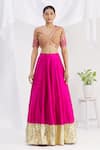 Buy_Neha Khullar_Pink Raw Silk Embroidered Mirror And Thread Work V Neck Lehenga Set _Online_at_Aza_Fashions