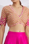 Neha Khullar_Pink Raw Silk Embroidered Mirror And Thread Work V Neck Lehenga Set _at_Aza_Fashions