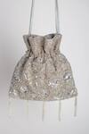 Adora by Ankita_Silver Beads And Sequin Poly Silk Embellished Potli Bag _Online_at_Aza_Fashions