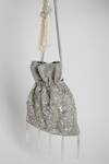 Buy_Adora by Ankita_Silver Beads And Sequin Poly Silk Embellished Potli Bag _Online_at_Aza_Fashions