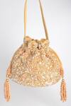 Shop_Adora By Ankita_Gold Sequins, Pearls, Cut Work Poly Silk Embellished Potli Bag _at_Aza_Fashions
