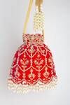 Buy_Adora by Ankita_Red Zardozi Poly Silk Embellished Potli Bag _at_Aza_Fashions