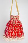 Shop_Adora by Ankita_Red Zardozi Poly Silk Embellished Potli Bag _at_Aza_Fashions