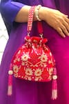 Buy_Adora By Ankita_Pink Mirrors, Beads Poly Silk Embellished Potli Bag _at_Aza_Fashions