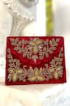 Buy_Adora By Ankita_Maroon Zari, Beads Velvet Box Clutch With Sling _Online_at_Aza_Fashions
