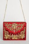 Shop_Adora By Ankita_Maroon Zari, Beads Velvet Box Clutch With Sling _at_Aza_Fashions