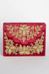 Adora By Ankita_Maroon Zari, Beads Velvet Box Clutch With Sling _at_Aza_Fashions