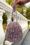 Buy_Adora By Ankita_Grey Pearls Poly Silk Embellished Potli Bag _at_Aza_Fashions