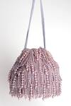 Shop_Adora By Ankita_Grey Pearls Poly Silk Embellished Potli Bag _at_Aza_Fashions