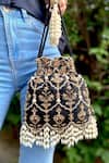 Buy_Adora By Ankita_Black Pearls, Zari, Sequins Poly Silk Embellished Potli Bag _at_Aza_Fashions