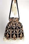Shop_Adora By Ankita_Black Pearls, Zari, Sequins Poly Silk Embellished Potli Bag _at_Aza_Fashions