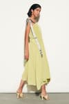 TheRealB_Yellow Polyester Square Neck Ruffle Midi Dress _Online_at_Aza_Fashions