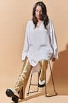 Buy_TheRealB_Gold Polyester Flared Pants _at_Aza_Fashions