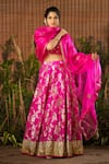 Buy_Sobariko_Pink Banarasi Brocade Woven Floral Motifs Lehenga Set _Online_at_Aza_Fashions