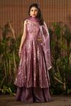 Buy SOBARIKO Purple Banarasi Brocade Anarkali Palazzo Set at Aza Fashions Buy_SOBARIKO_Purple Banarasi Brocade Anarkali Palazzo Set_at_Aza_Fashions