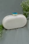 Shop_Label Sneha_White Agate Stone Marble Baroque Oval Clutch _at_Aza_Fashions