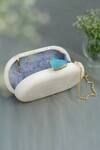 Label Sneha_White Agate Stone Marble Baroque Oval Clutch _Online_at_Aza_Fashions