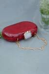 Buy_Label Sneha_Red Agate Stone Oval Corian Marble Clutch _at_Aza_Fashions