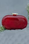 Shop_Label Sneha_Red Agate Stone Oval Corian Marble Clutch _at_Aza_Fashions