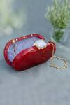 Label Sneha_Red Agate Stone Oval Corian Marble Clutch _Online_at_Aza_Fashions