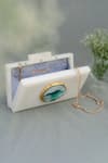 Label Sneha_White Agate Stone Marble Baroque Rectangular Clutch _Online_at_Aza_Fashions