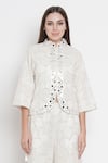 Twenty Nine_White Georgette Lucknowi Mirror Work Band Embellished Jacket _Online_at_Aza_Fashions