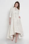 Buy_Twenty Nine_White Georgette Lucknowi Embellishment Mirror Work Band Jacket _at_Aza_Fashions
