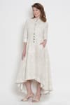 Twenty Nine_White Georgette Lucknowi Embellishment Mirror Work Band Jacket _Online_at_Aza_Fashions