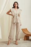 Buy_Twenty Nine_Grey Georgette Mirror Work V Neck Embellished Jacket _at_Aza_Fashions