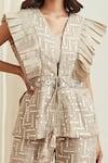Shop_Twenty Nine_Grey Georgette Mirror Work V Neck Embellished Jacket _Online_at_Aza_Fashions