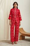 Twenty Nine_Red Georgette Mirror Work Embellished Pant _Online_at_Aza_Fashions